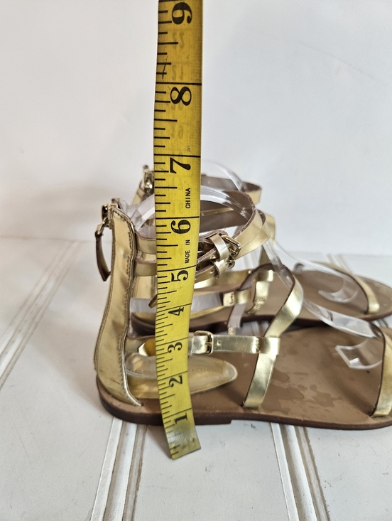 Zara Gold Gladiator Sandals Strappy Ankle Zip Boho Y2K Flat Size 38